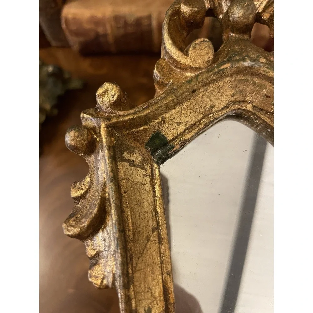 Vtg Ornate Italian Florentine Gilt Mirror Gold Hollywood Regency 9.5